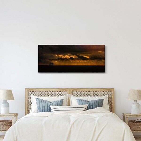 Egy vitorlás naplementekor képe (120x50 cm)