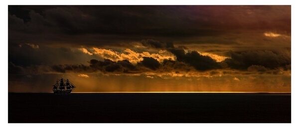 Egy vitorlás naplementekor képe (120x50 cm)