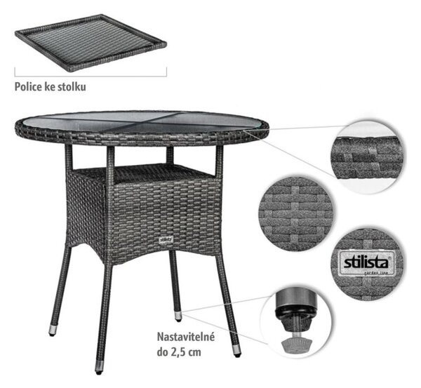 STILISTA Kerti asztal 80 x 80 x 75 cm polyrattan szürke