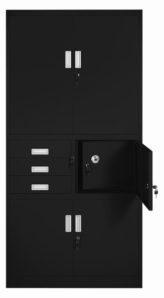 JAN NOWAK FILIP II Fém iratszekrény széffel és fiókokkal, 900x1850x450, modell fekete