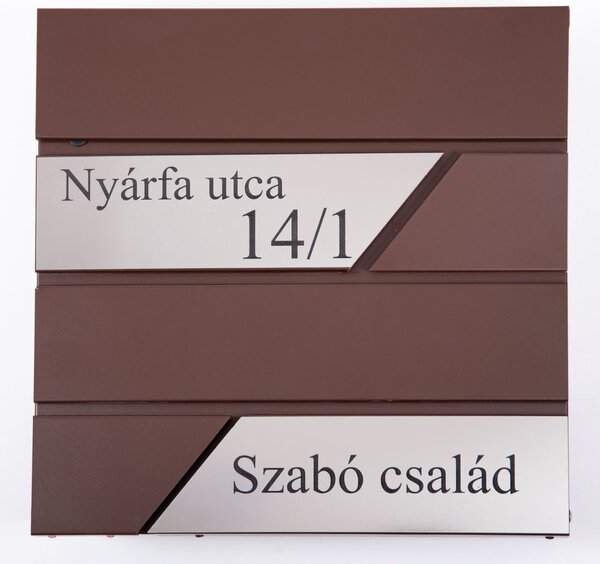 Fém postaláda, gravírozott felirattal, barna, "1"