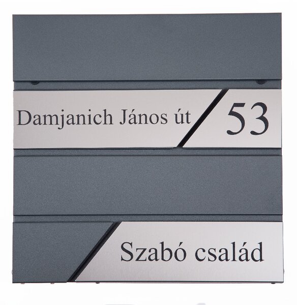 Fém postaláda, gravírozott felirattal, antracit "4"