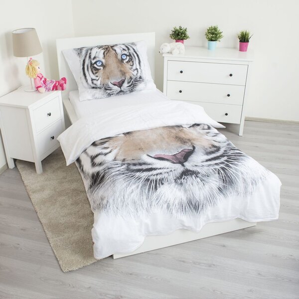 Jerry Fabrics Ágyneműhuzat Fehér tigris - Fehér / szürke | 140 x 200 cm / 70 x 90 cm