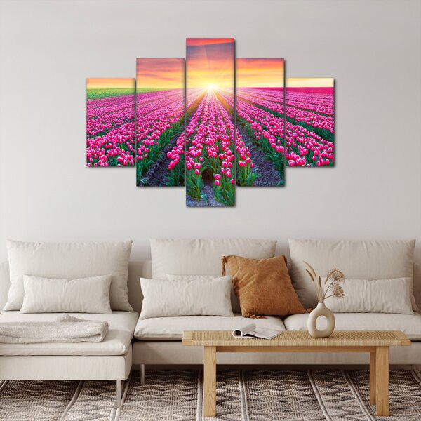 Tulipán mező és a nap képe (150x105 cm)