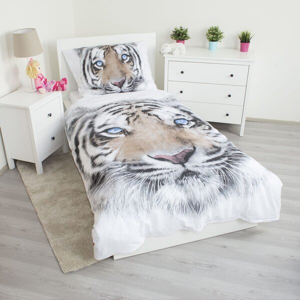 Jerry Fabrics Ágyneműhuzat Fehér tigris - Fehér / szürke | 140 x 200 cm / 70 x 90 cm