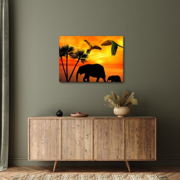 Kép - papagájok és elefántok (70x50 cm)