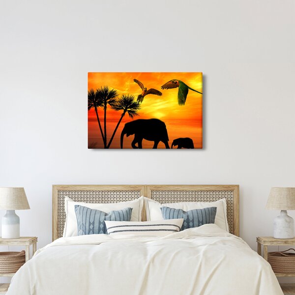 Kép - papagájok és elefántok (90x60 cm)