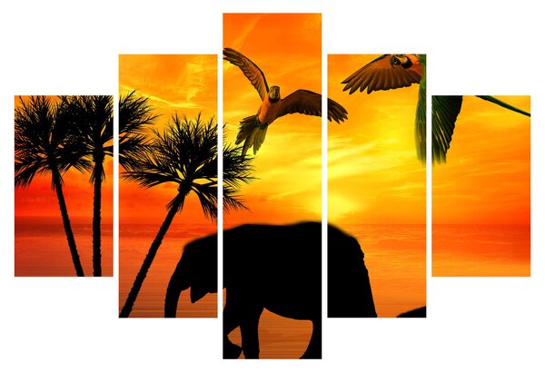 Kép - papagájok és elefántok (150x105 cm)