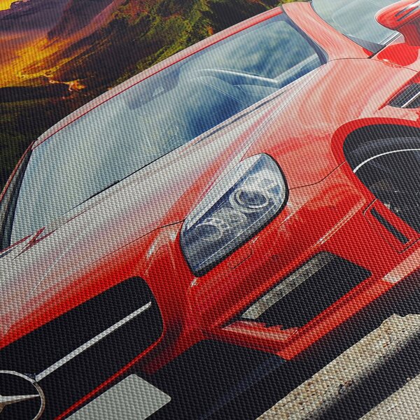 Kép - piros Mercedes (órával) (90x30 cm)