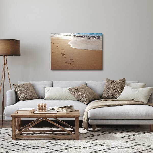 Kép - nyomok a homokban és a tenger (70x50 cm)