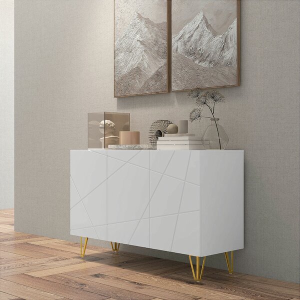 HOMCOM Tárolószekrény 2 Fiókos és Állítható Polccal, Forgácslapból és Fémből, 120 x 40 x 75 cm, Fehér és Arany