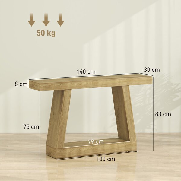 HOMCOM Konzolasztal 140 cm, Retro Kanapé Tárolóhellyel, Tölgyfa