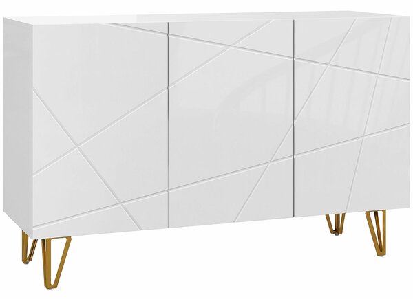 HOMCOM Tárolószekrény 2 Fiókos és Állítható Polccal, Forgácslapból és Fémből, 120 x 40 x 75 cm, Fehér és Arany