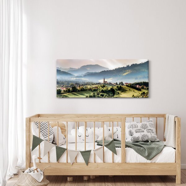 Kép - falu a ködben (120x50 cm)