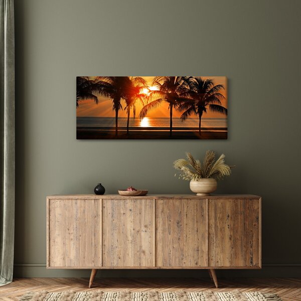 Pálmafa a naplementében képe (120x50 cm)