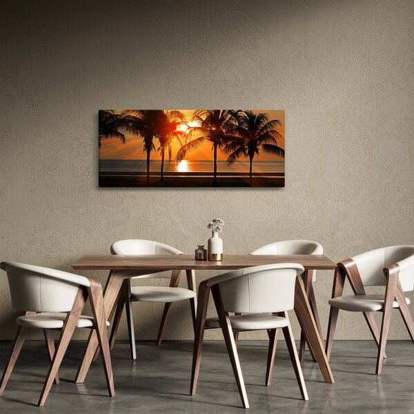 Pálmafa a naplementében képe (120x50 cm)