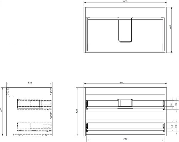 Mexen Box-A mosdó alatti szekrénytest 80 cm, 2 fiókos, tölgy - 91AX0-0800-470-2-81