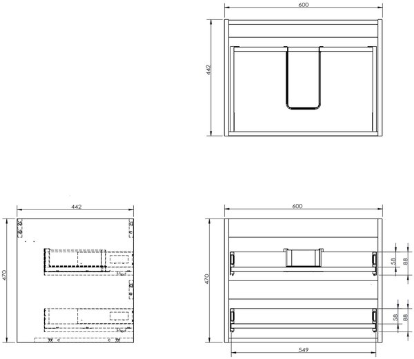 Mexen Box-A szekrénytest mosdó alatti szekrényhez 60 cm, 2 fiók, fekete fényes - 91AX0-0600-470-2-70