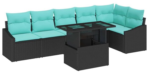 VidaXL Kerti Kanapé Szett párnával tárolóval 7 pcs Fekete és kék