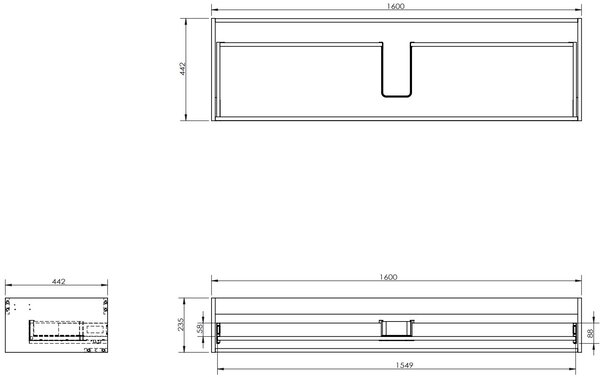 Mexen Box-A mosdó alatti szekrénytest 160 cm, 1 fiók, tölgy - 91AX0-1600-235-1-81