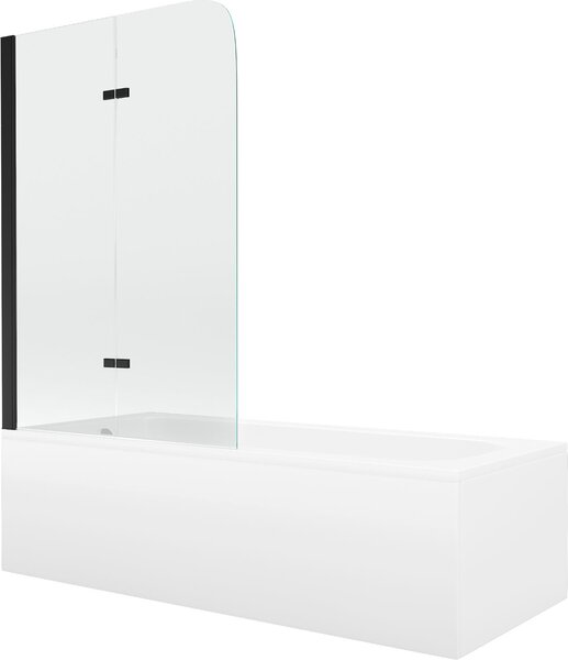 Mexen Vega téglalap alakú fürdőkád 160 x 70 cm burkolattal és 2-szárnyú paravánnal 80 cm, átlátszó, fekete