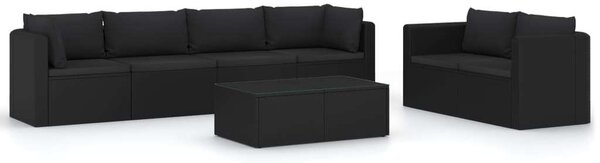 Polyrattan Kerti Társalgószett - 7 részes - Fekete