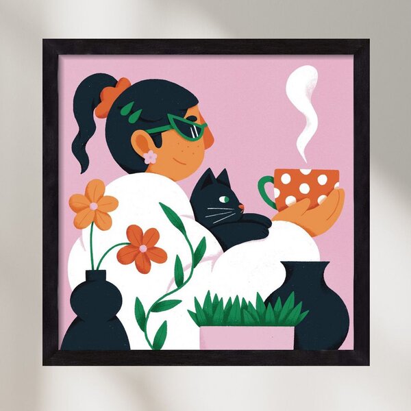 Girl with a cat - falikép keretben | artbridge