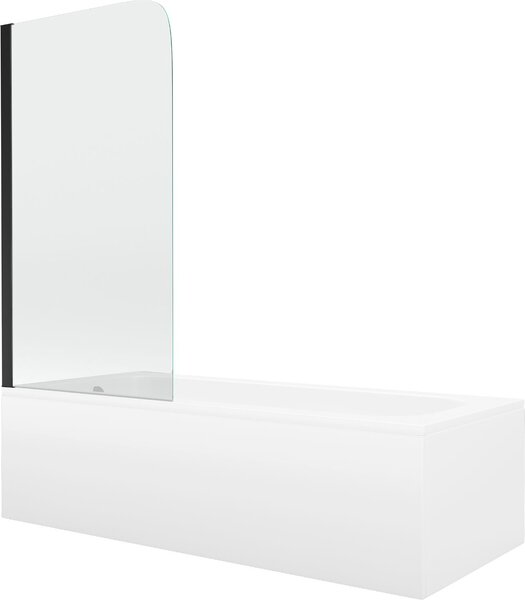 Mexen Vega téglalap alakú kád 150 x 70 cm burkolattal és 1-ajtós paravánnal 70 cm, átlátszó, fekete