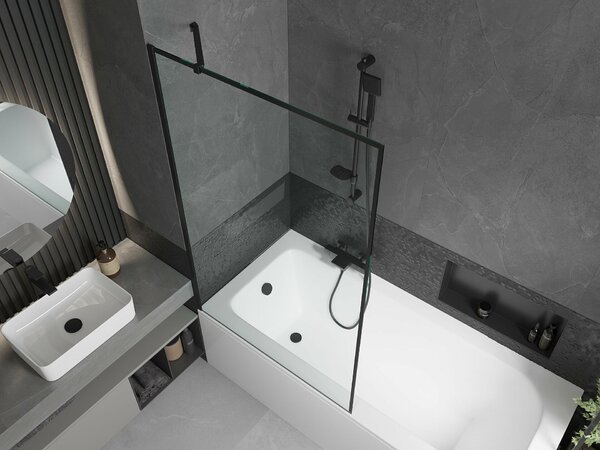 Mexen Vega téglalap alakú kád 150 x 70 cm burkolattal és 1-szárnyas paravánnal 100 cm, fekete minta - 550115070X9510007070