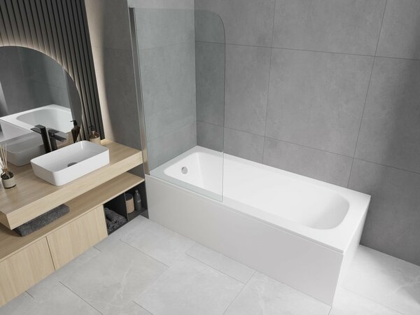 Mexen Vega téglalap alakú kád 150 x 70 cm burkolattal és 1 szárnyú paravánnal 70 cm, átlátszó, króm