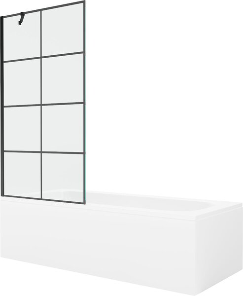 Mexen Vega téglalap alakú kád 150 x 70 cm burkolattal és egy szárnyú paravánnal 90 cm, fekete minta