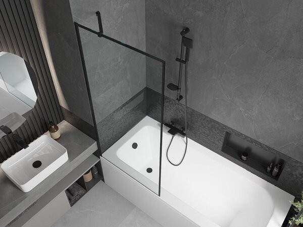 Mexen Vega téglalap alakú kád 150 x 70 cm burkolattal és 1-szárnyú paravánnal 80 cm, fekete minta - 550115070X9508007070