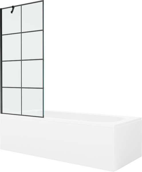 Mexen Vega 150 x 70 cm-es téglalap alakú kád burkolattal és 1 szárnyú paravánnal, fekete minta - 550115070X9508007077