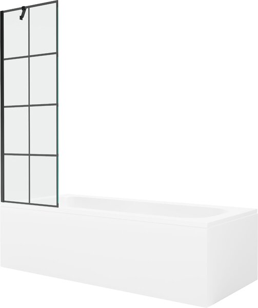 Mexen Vega téglalap alakú fürdőkád 150 x 70 cm burkolattal és 1-szárnyas paravánnal 60 cm, fekete mintával