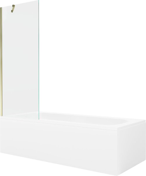 Mexen Vega téglalap alakú fürdőkád 150 x 70 cm burkolattal és 1-szárnyú paravánnal 70 cm, átlátszó, arany