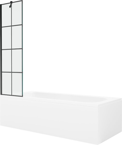 Mexen Vega 150 x 70 cm-es téglalap alakú kád burkolattal és 1-szárnyas paravánnal, fekete mintázat - 550115070X9505007077