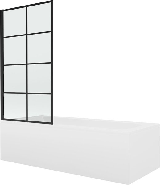 Mexen Vega téglalap alakú kád 150 x 70 cm burkolattal és 1-szárnyú paravánnal 80 cm, fekete minta fix