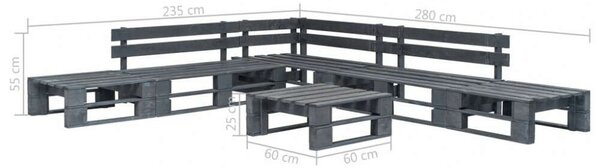 Fa Kerti Sarokgarnitúra - 6 részes - Szürke - 280x235cm
