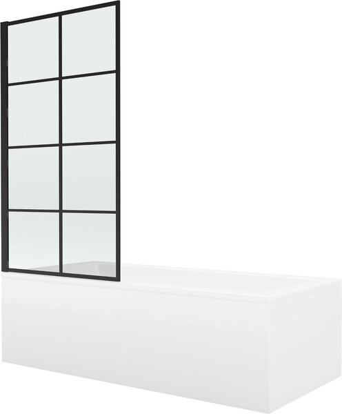 Mexen Cubik 160 x 70 cm-es téglalap alakú kád burkolattal és 1 szárnyú 80 cm-es paravánnal, fekete mintázat