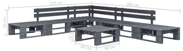 Fa Kerti Sarokgarnitúra - 6 részes - Szürke - 280x235cm