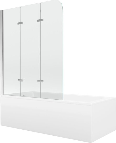Mexen Cubik rektanguláris kád 160 x 70 cm burkolattal és 3-szárnyú tolóajtóval 120 cm, átlátszó, króm