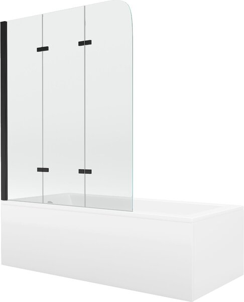 Mexen Cubik 160 x 70 cm-es téglalap alakú kád burkolattal és 3 szárnyú, 120 cm-es paravánnal, átlátszó, fekete