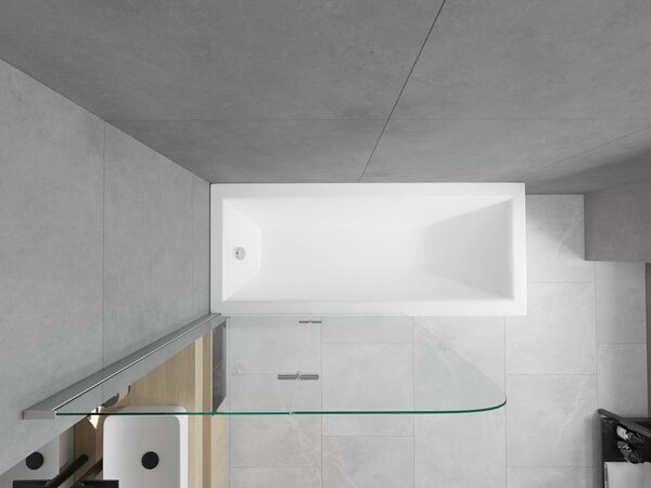 Mexen Cubik téglalap alakú kád 150 x 70 cm burkolattal és 2 szárnyú 80 cm-es paravánnal, átlátszó, króm