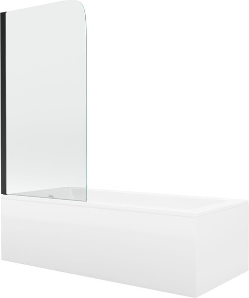 Mexen Cubik téglalap alakú kád 160 x 70 cm burkolattal és 1-szárnyú paravánnal, 70 cm, átlátszó, fekete