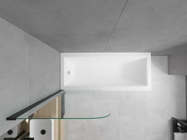 Mexen Cubik téglalap alakú kád 160 x 70 cm burkolattal és 1-szárnyú paravánnal, 70 cm, átlátszó, fekete