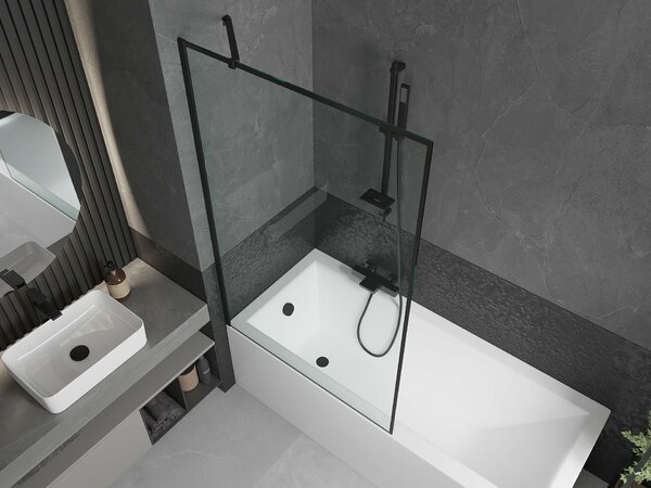 Mexen Cubik szögletes kád 150 x 70 cm burkolattal és 1-szárnyú paravánnal 100 cm, fekete mintázat - 550315070X9510007070