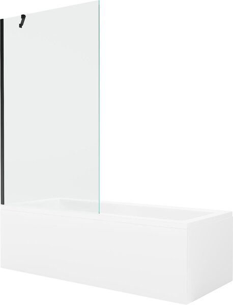 Mexen Cubik téglalap alakú kád 150 x 70 cm burkolattal és 1-szárnyas paravánnal 100 cm, átlátszó, fekete
