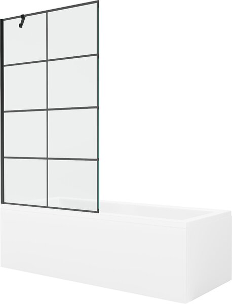 Mexen Cubik téglalap alakú kád 150 x 70 cm burkolattal és 1-szárnyú paravánnal 100 cm, fekete mintával