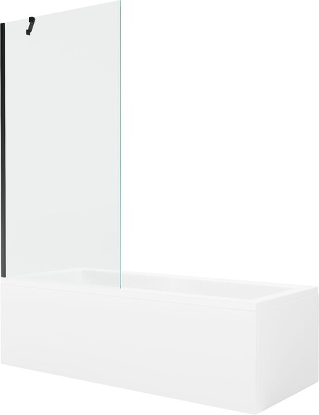 Mexen Cubik 150 x 70 cm-es téglalap alakú kád burkolattal és 1-ajtós, 90 cm-es paravánnal, átlátszó, fekete
