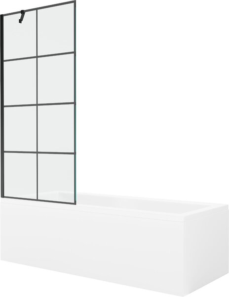 Mexen Cubik téglalap alakú kád 150 x 70 cm burkolattal és 1-szárnyas paravánnal 80 cm, fekete minta - 550315070X9508007077